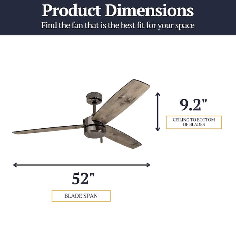 52" Prominence Home Journal Gun Metal Contemporary Indoor/Outdoor Ceiling Fan, Damp Rated with Pull Chains - 52-inch