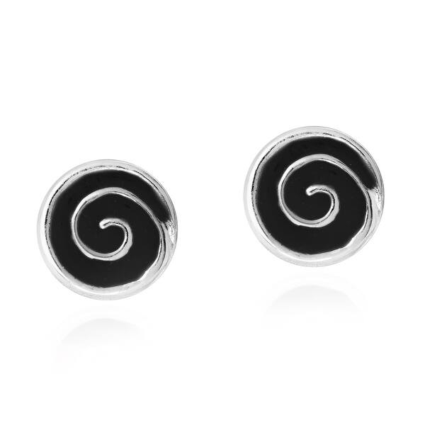 Shop Handmade Hypnotic Swirls Black Enamel Swirl Sterling Silver Stud Earrings Thailand On Sale Overstock 9933616