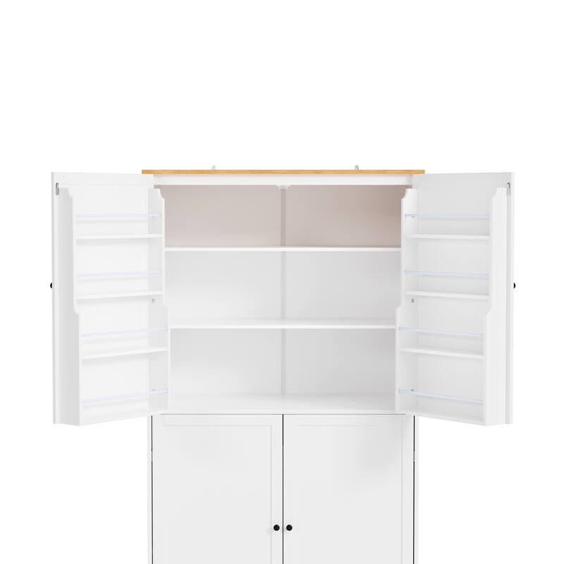 Modern Large Kitchen Pantry Cabinet, Wood Storage Cupboard with 2 Drawers, Adjustable Shelves & 8 Door Storage Shelves