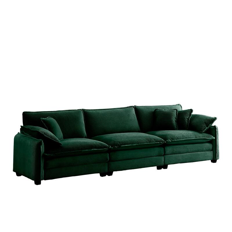 Ergonomic 3-Seater Corduroy Sofa Set with Throw Pillows - Green