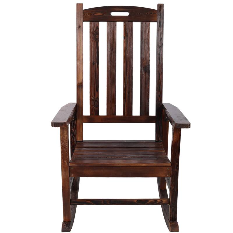 Wooden Oversized Porch Rocker Chair With Wide Seat And Tall Backrest (Excluding the table)