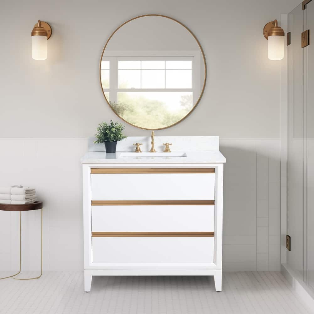 Vanity Art Bathroom Vanity with Ceramic Sink and Engineered Marble Top
