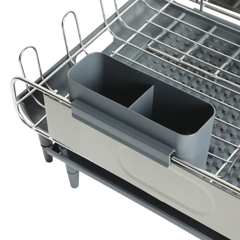 Kenmore Loxdell Expandable Full Size Rust Resistant Dish Rack with Drain Board and Flatware Caddy