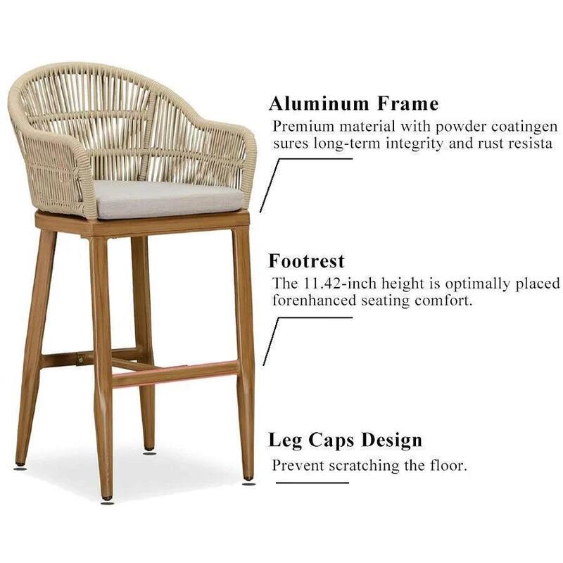 PURPLE LEAF Modern Rattan Bar Stools Set of 2 with Cushion and Back Counter Stools