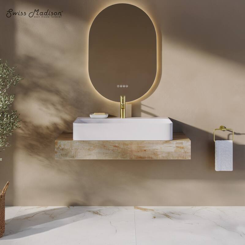 Swiss Madison Voltaire Wide Rectangle Vessel Sink - Glossy White