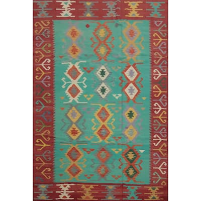 Hand Woven Oriental 100% Wool Carpet Southwestern Tribal Navy Blue & Blues Kilim Area Rug - 12' 0'' X 8' 10''