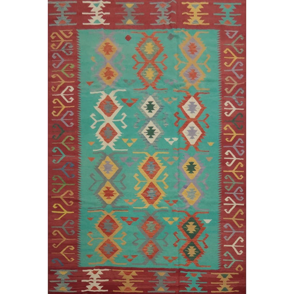 Hand Woven Oriental 100% Wool Carpet Southwestern Tribal Navy Blue & Blues Kilim Area Rug - 12' 0'' X 8' 10''