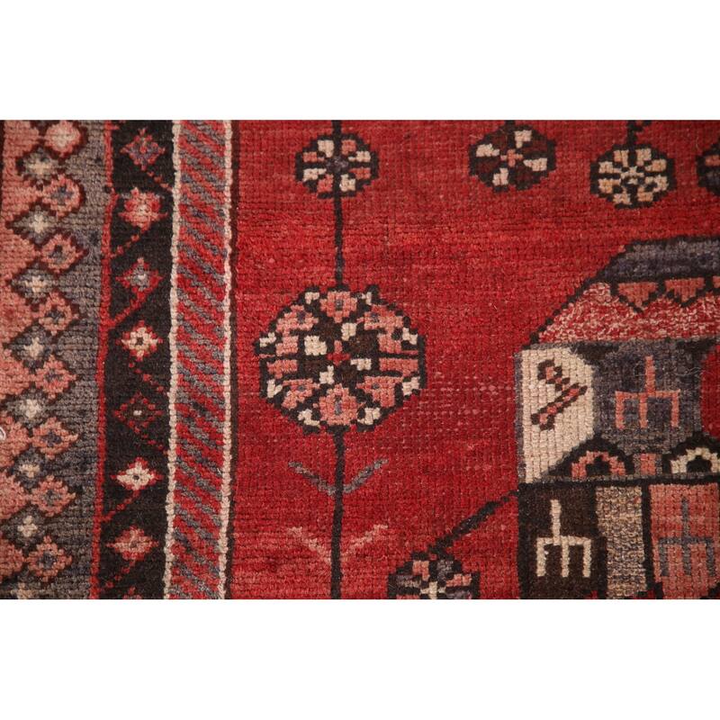 Geometric Hamedan Persian Vintage Runner Rug Hand-Knotted Wool Carpet - 3'9"x 9'5"