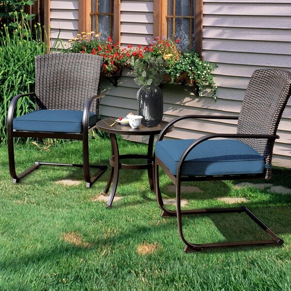 3 Piece C Spring Bistro Set Outdoor Patio Rocking Wicker Chairs with Cushions and Small Coffee Table for Porch Garden Bed Bath Beyond 38051008