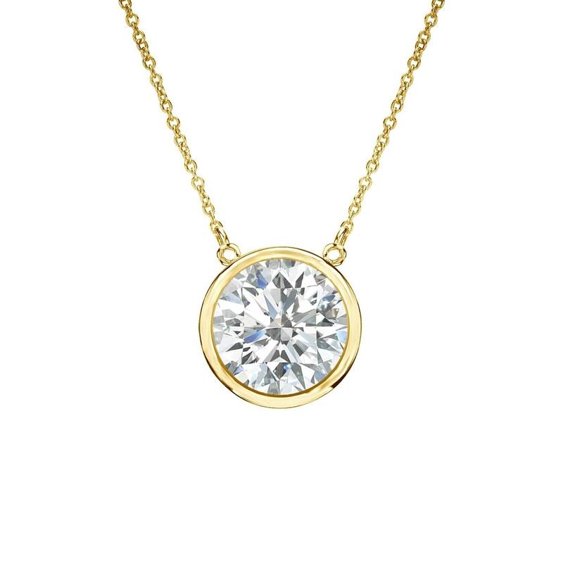 Auriya 3/4ctw Round Solitaire Diamond Necklace 14k Gold Bezel-set (I-J, SI2-SI3) - 5.9mm - Yellow