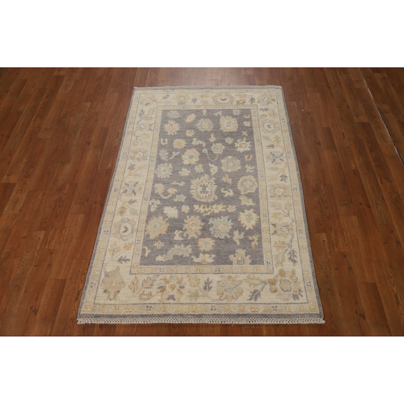 Hand Knotted Oriental 100% Wool Carpet Transitional All-Over Greys & Charcoal Oushak Area Rug - 5' 2'' X 3' 2''