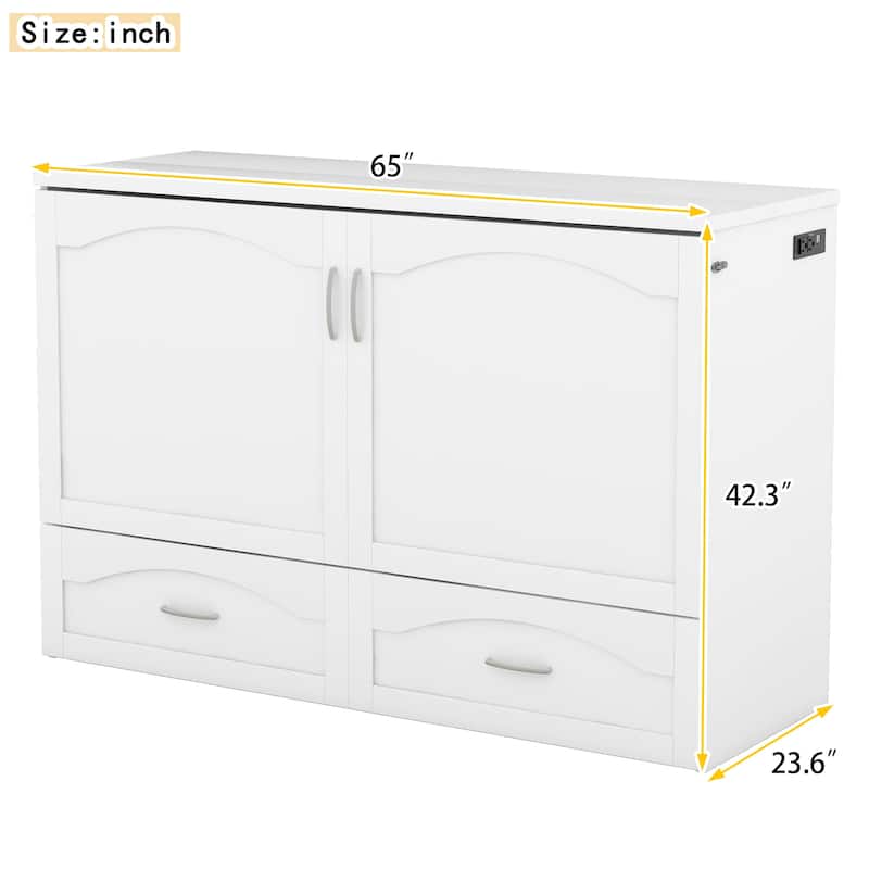 Murphy Bed Wall Bed with drawer and a set of Sockets & USB Ports, Pulley Structure Design