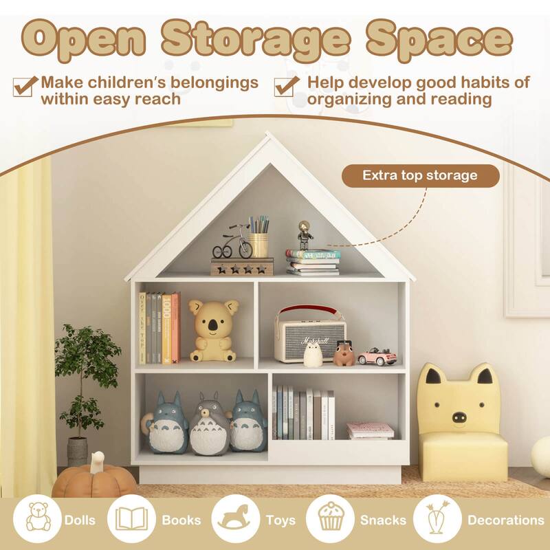 Costway Wooden Kids Dollhouse Bookshelf with Open Shelves - See Details