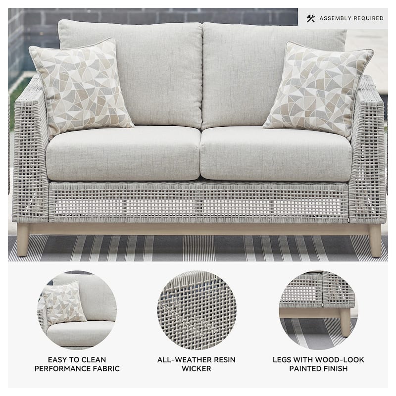 Signature Design by Ashley Seton Creek Gray Outdoor Loveseat with Cushion - 58.5" W x 36.25" D x 35.88" H