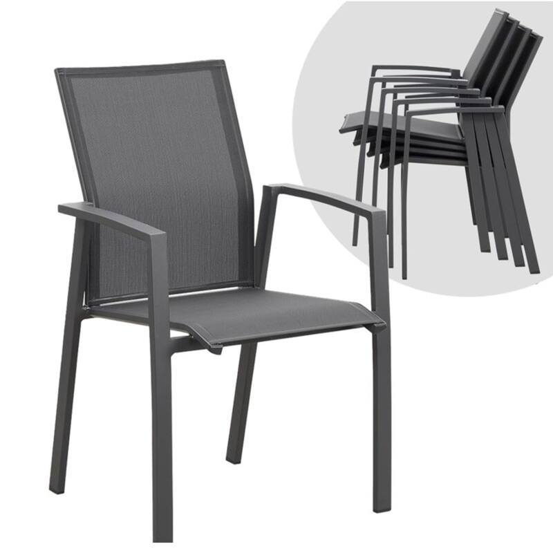 Set of 4 Aluminum Patio Dining Chairs, 22.44" Stackable Gray Chairs