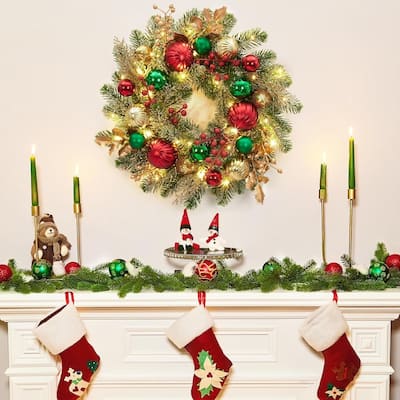 16 Inch Prelit Christmas Wreath for Front Door, Fireplace - N/A