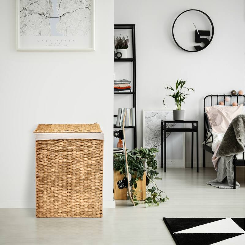 Seville Classics Lidded Foldable Portable Rectangular Laundry Hamper Basket with Washable Liner