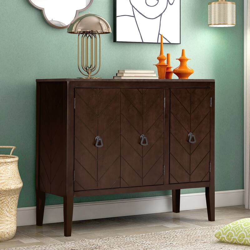 Wooden Storage Sideboard Entryway Cabinets with Adjustable Shelves, Cupboard with 3 Retro Metal Handles & 4 Pinewood Legs