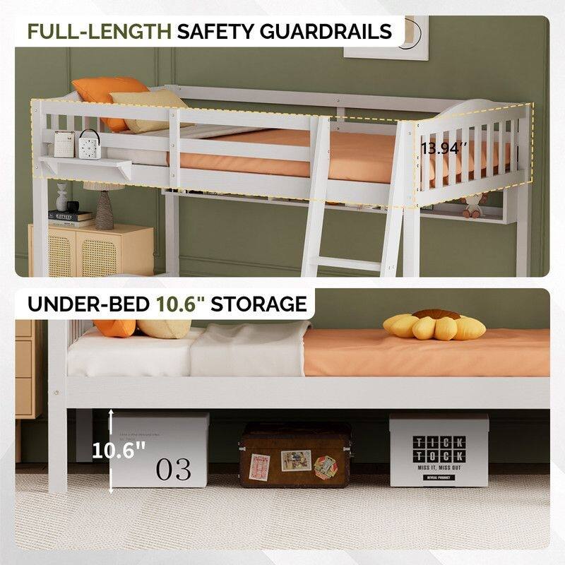 Twin Over Twin Solid Wood Bunk Bed for Kids and Adults, No Box Spring Required