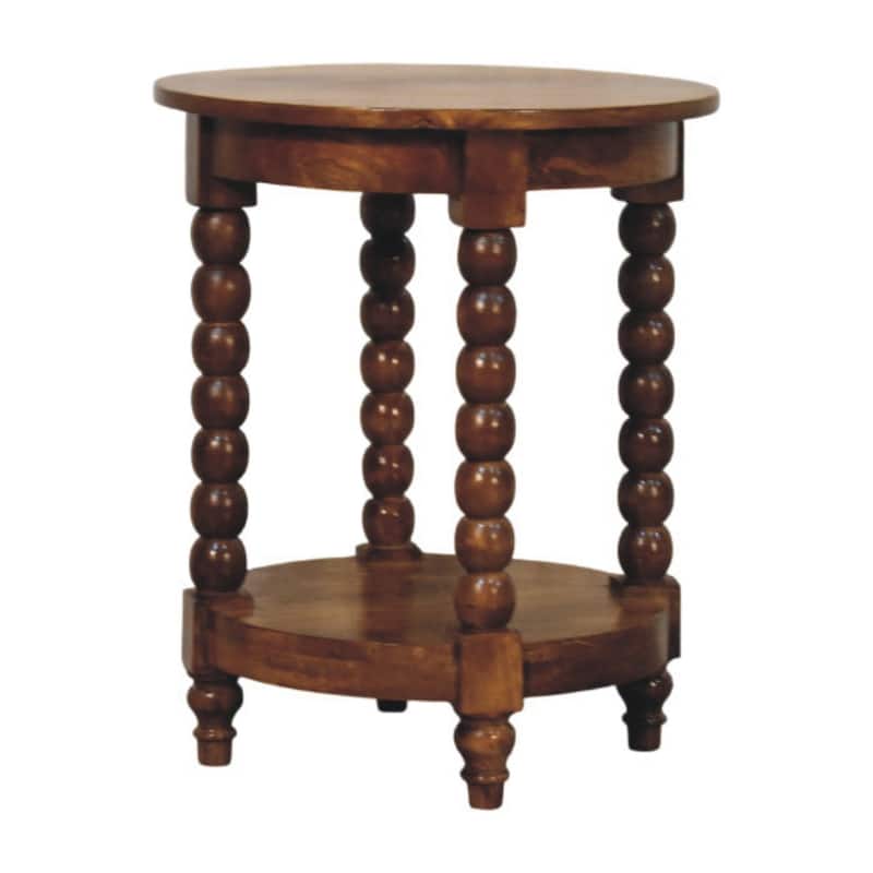 Artisan Furniture Solid Wood Spindle Round Side Table , Brown