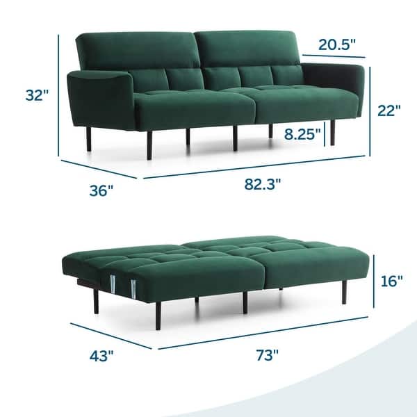 dimension image slide 4 of 7, Lucid Comfort Collection Futon Sofa Bed with Box Tufting
