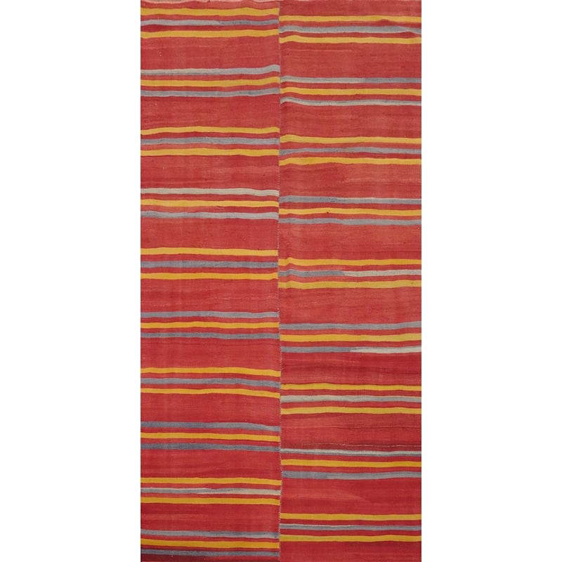 Hand Woven Oriental 100% Wool Carpet Southwestern Geometric Red Kilim Area Rug - 9' 8'' X 4' 8''