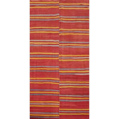 Hand Woven Oriental 100% Wool Carpet Southwestern Geometric Red Kilim Area Rug - 9' 8'' X 4' 8''