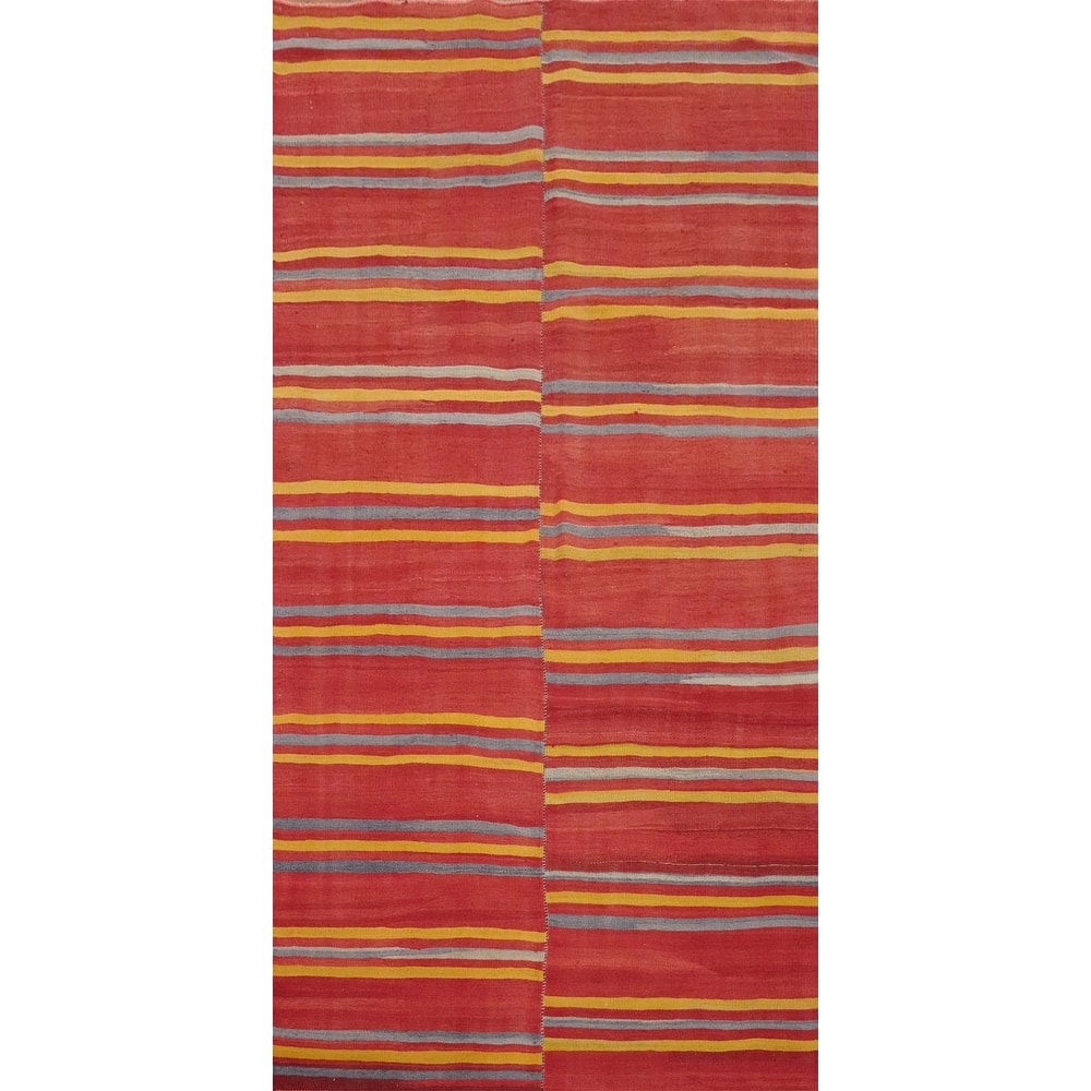 Hand Woven Oriental 100% Wool Carpet Southwestern Geometric Red Kilim Area Rug - 9' 8'' X 4' 8''