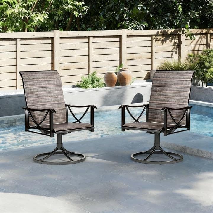 Kullavik Textilene Patio Swivel Dining Chairs Set, Ergonomic Rotating Dining Chairs