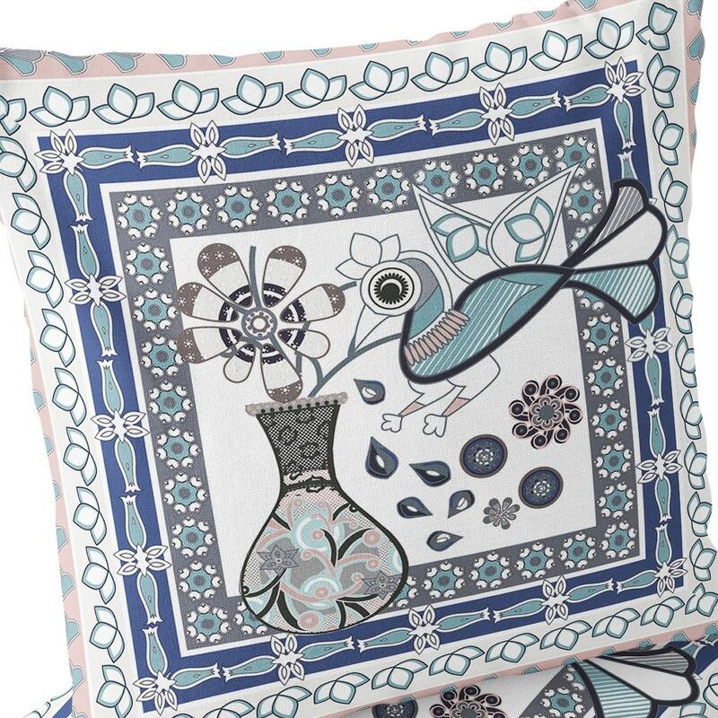 HomeRoots Set of Two 16" X 16" Gray and White Peacock Blown Seam Floral Indoor Outdoor Throw Pillow - 16.00' X '16.00' X '5.00