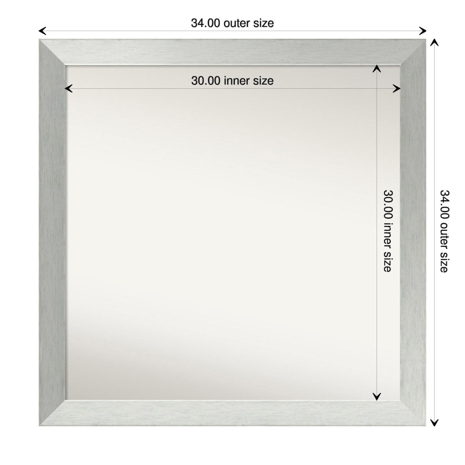 Brushed Sterling Silver Framed Non-Beveled Custom Wall Mirror, Bathroom Vanity Mirror