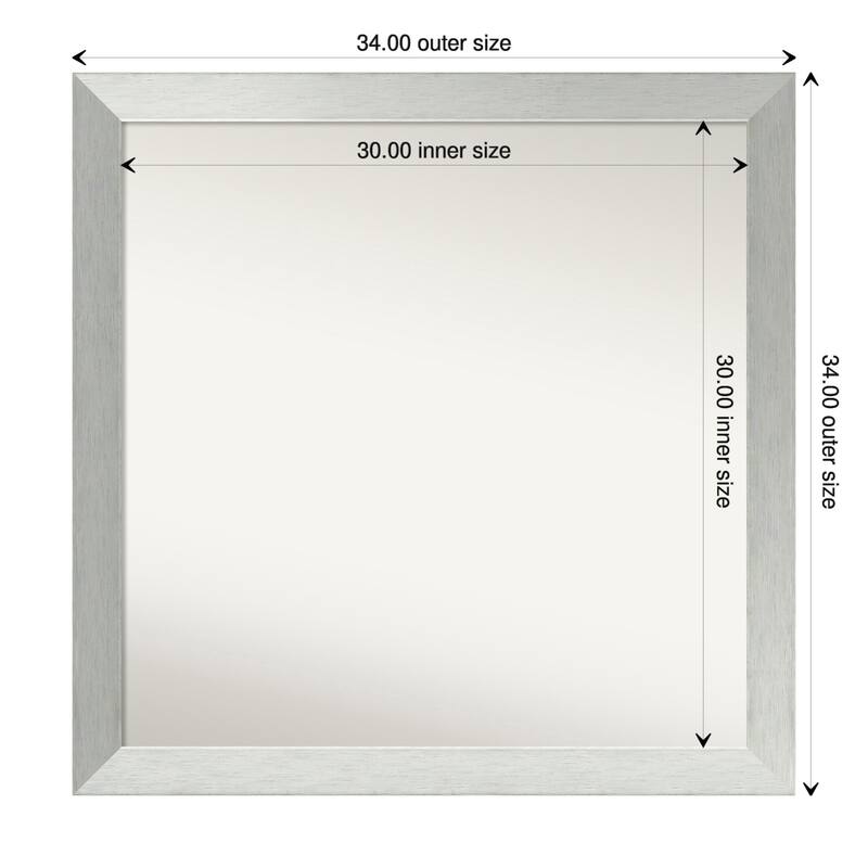 Brushed Sterling Silver Framed Non-Beveled Custom Wall Mirror, Bathroom Vanity Mirror - Outer Size: 34 x 34