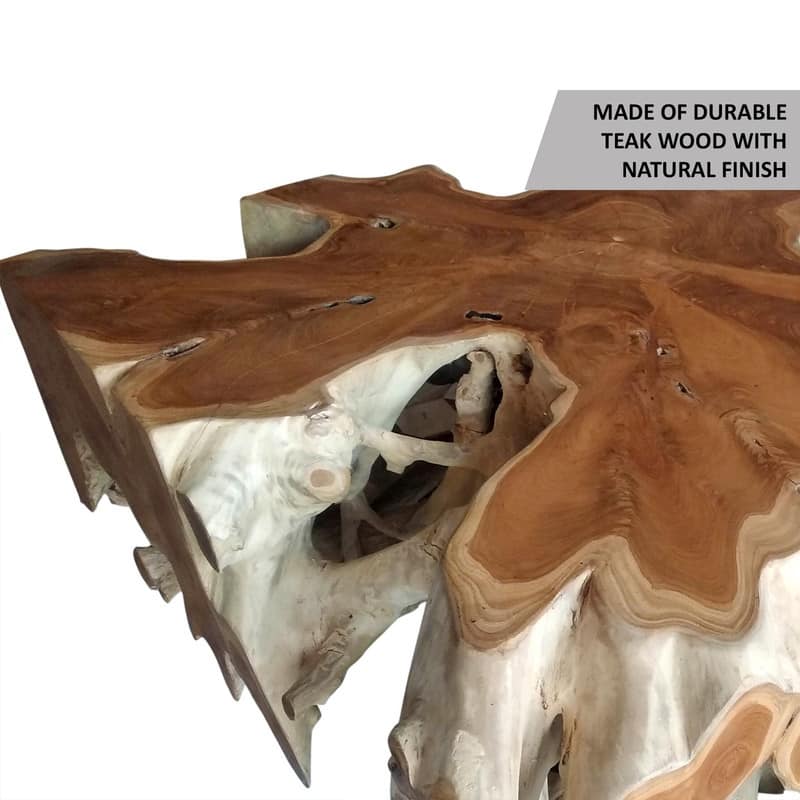 Block Square Teak Root Coffee Table, 40 Inch Long, Natural Finish