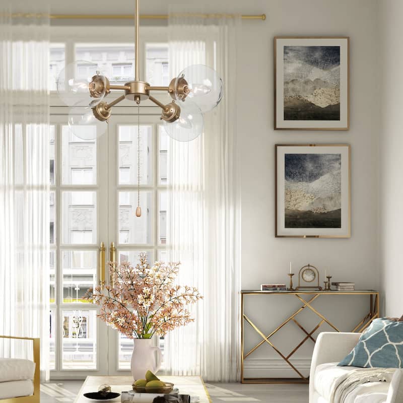 Mid-century Modern Gold Sputnik 4-light Switch Chandeliers Globe Glass Ceiling Lights for Dining Room - D 19.5'' x H 65.5''