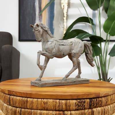 Beige Polystone Prancing Horse Decorative Sculpture