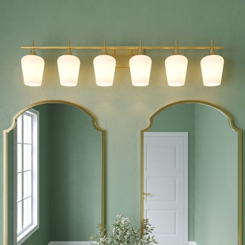 Amboise 6- Light Modern Bathroom Vanity Light with Clear Glass Shade with UL Certified - 6-light - Satin Gold