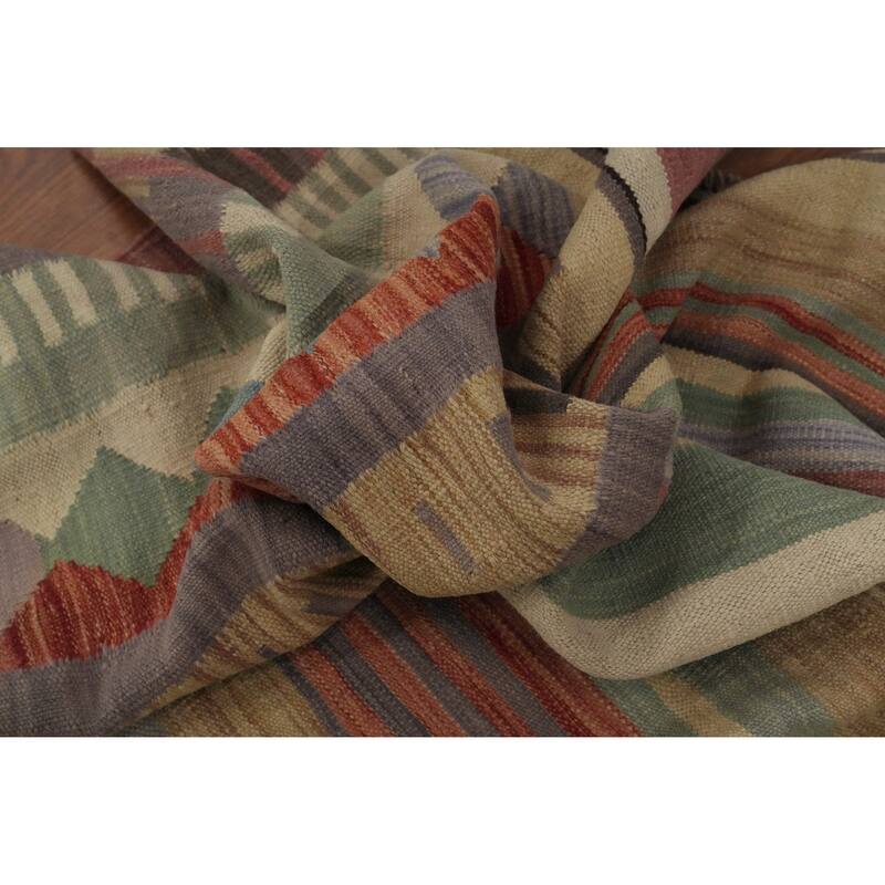 Hand Woven Oriental 100% Wool Carpet Southwestern Tribal Multi-Colored Kilim Area Rug - 9' 11'' X 6' 5''