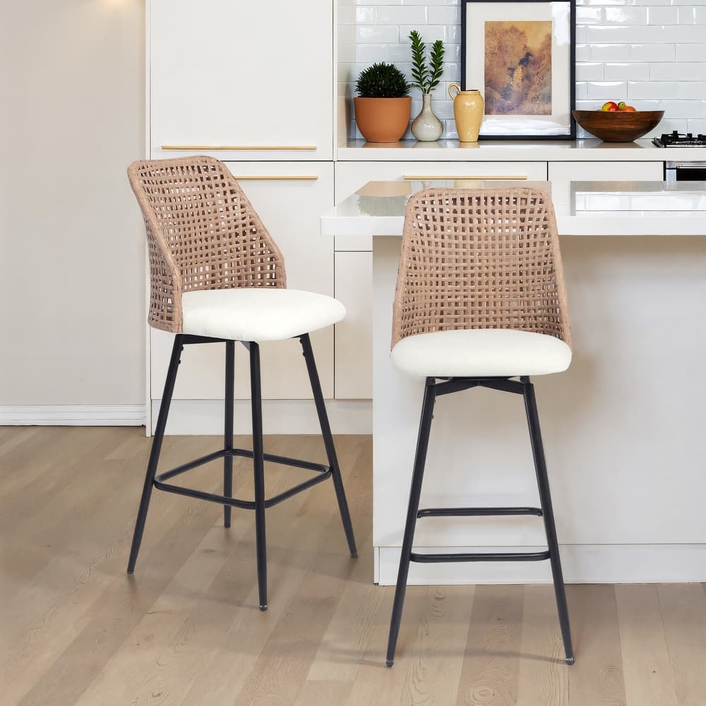 28.7"H Swivel Bar Stools/ Counter Stools Metal Leg with Rattan Back - Set of 2