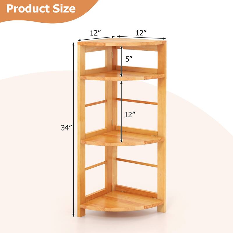 Gymax 2PCS 4-Tier Corner Shelf w/ Rubber Wood Frame Anti-Toppling Kit