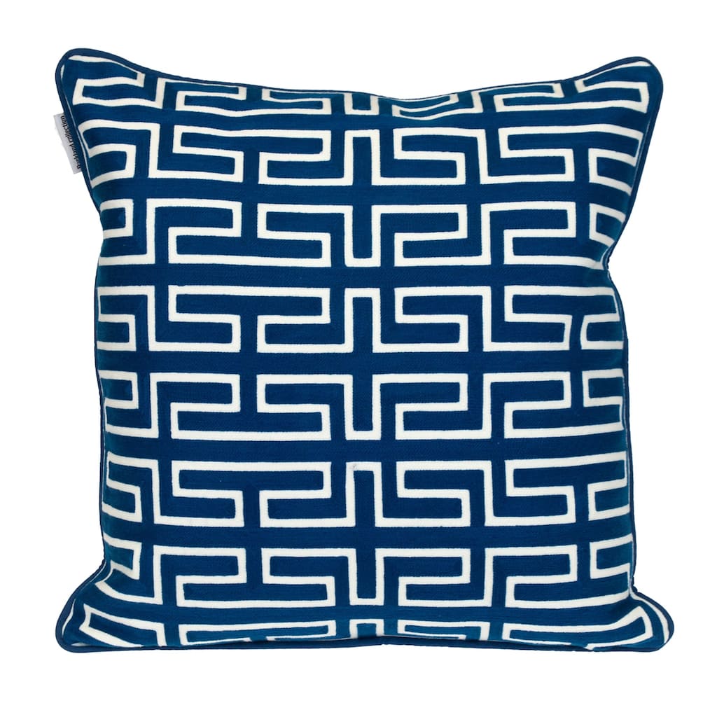 Handmade Geometric Cotton Throw Pillow - 20" - Blue and White