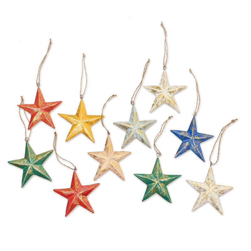 Novica Handmade Twinkle Rainbow Star Wood Ornaments (Set Of 10)