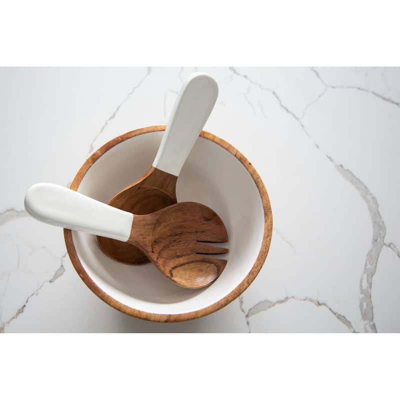 Jeanne Fitz Wood + White Collection Salad Bowl and Servers Set