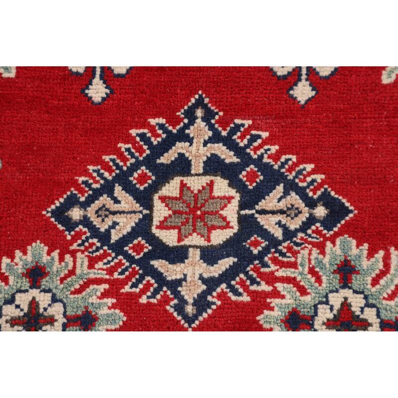Kazak Accent Rug Hand-Knotted Red Geometric Wool Carpet - 3'4" x 5'0"