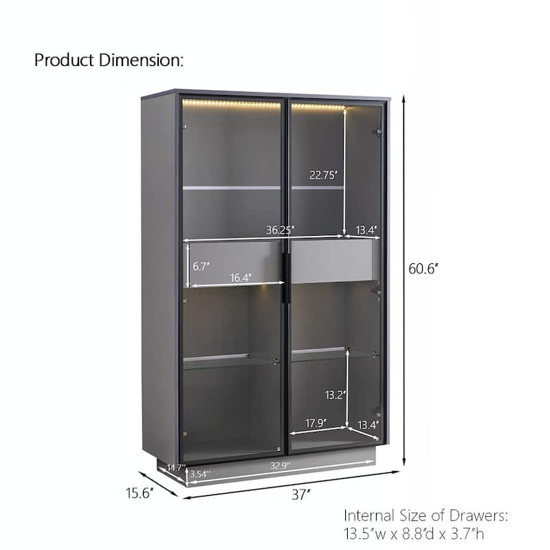 Tempered Glass Door Cabinet With LED Lighting