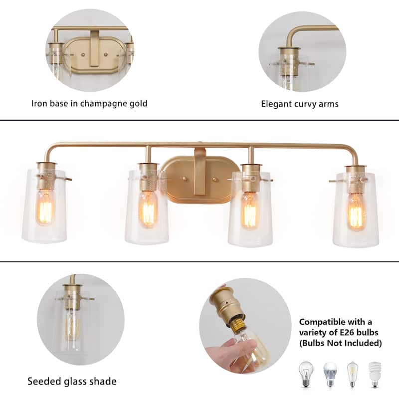 Mid-century Modern 4-Light Bathroom Vanity Lights Transitional Wall Sconces with Seeded Glass