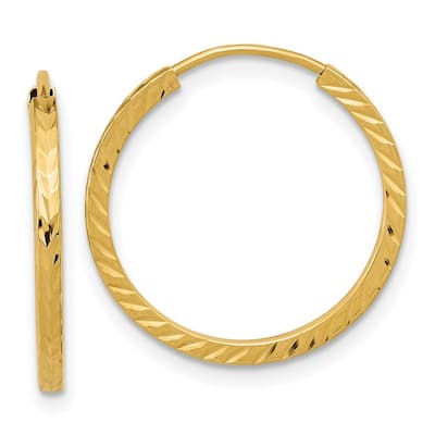 Curata 14k Yellow Gold Diamond Cut Square Tube 1.35x20mm Endless Hoop Earrings