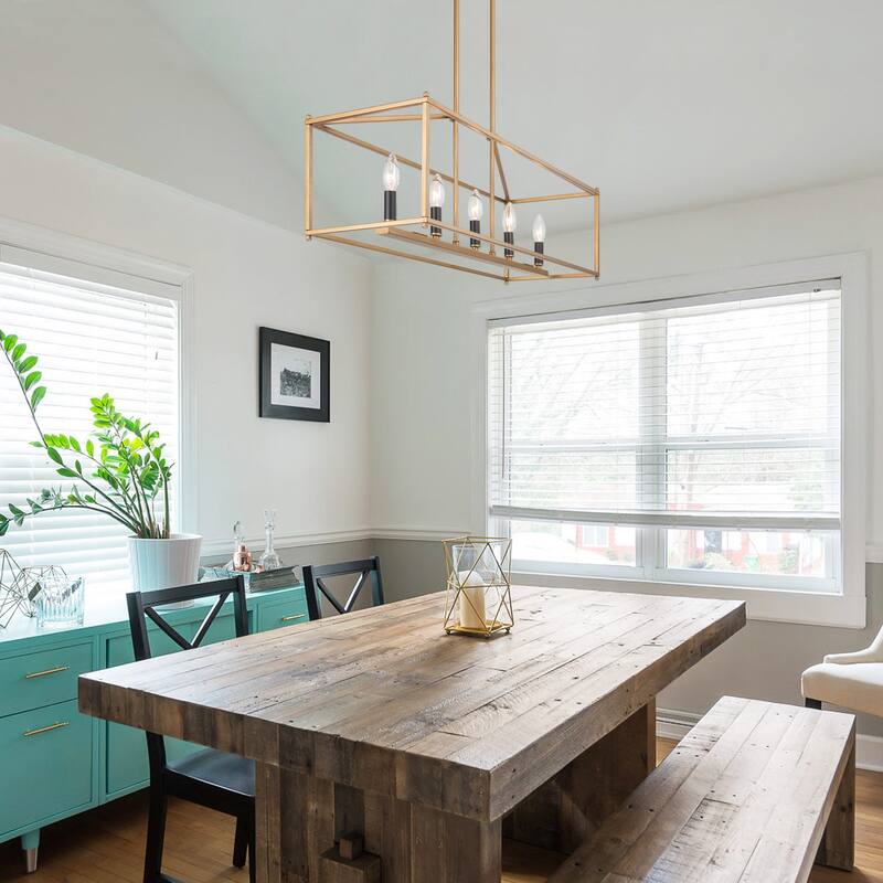 Modern Gold 5-Light Rectangle Chandelier Open Frame Kitchen Island Lights - L30" x W10.2" x H12"