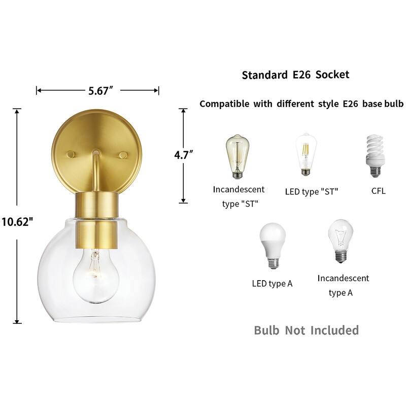 KAWOTI Modern Wall Sconce Set with Clear Shade(Set of 2)