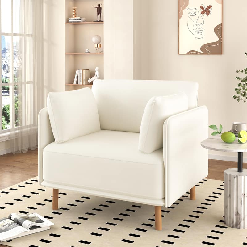 39" Modern Upholstered Accent Chair with Armrest for Living Room - White