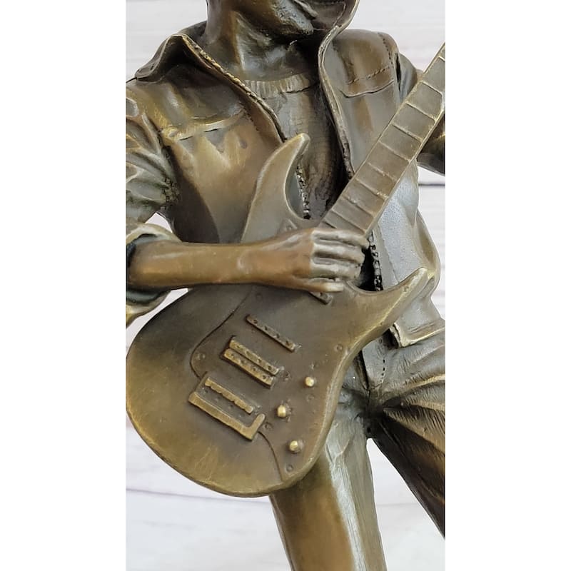 African American Bist B Guitar Player Bronze Statue Sculpture Original Art